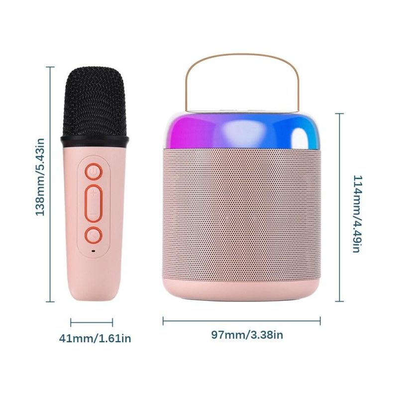 Pro Audio Equipment |   Portable Microphone & Sound Box Set Mini Karaoke Machine BT Speaker with 2 Microphones Pink Musical Instruments Pink