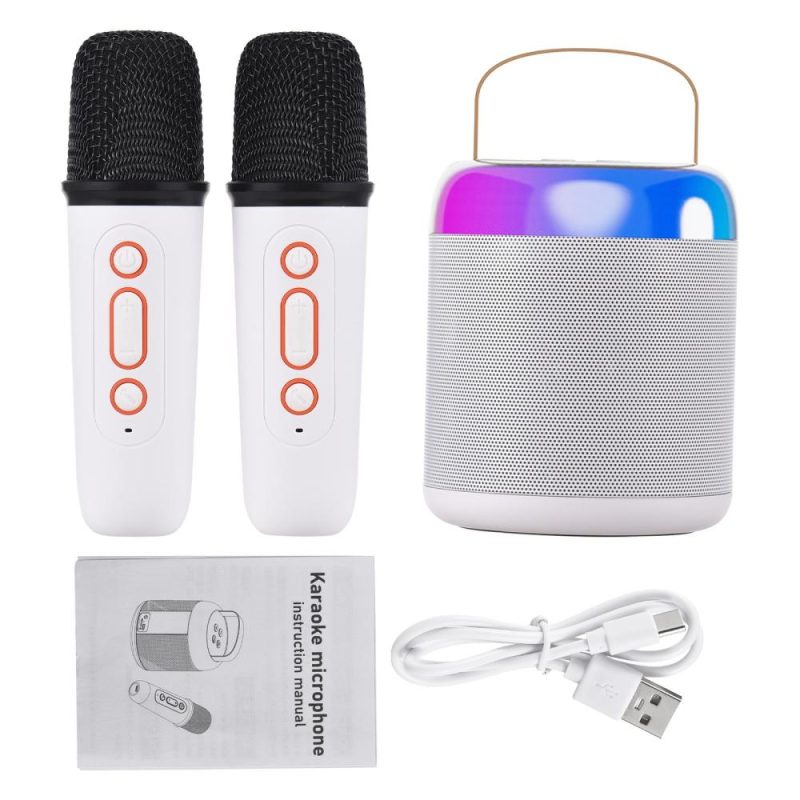 Pro Audio Equipment |   Portable Microphone & Sound Box Set Mini Karaoke Machine BT Speaker with 2 Microphones White Musical Instruments Pro Audio Equipment