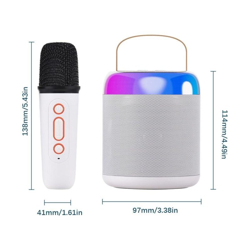 Pro Audio Equipment |   Portable Microphone & Sound Box Set Mini Karaoke Machine BT Speaker with 2 Microphones White Musical Instruments Pro Audio Equipment