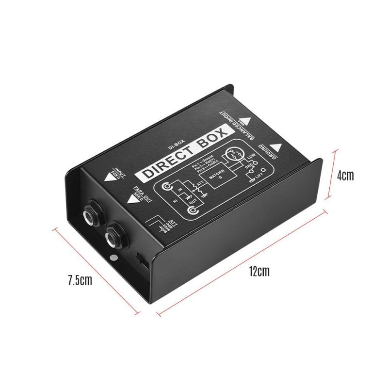 Pro Audio Equipment |   Professional Single Channel Passive DI-Box Direct Injection Audio Box Balanced & Unbalance Signal Converter with XLR TRS Interfaces Black Musical Instruments Black