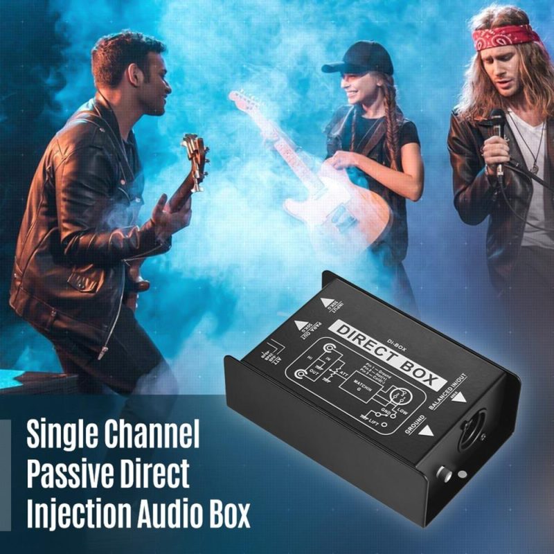 Pro Audio Equipment |   Professional Single Channel Passive DI-Box Direct Injection Audio Box Balanced & Unbalance Signal Converter with XLR TRS Interfaces Black Musical Instruments Black