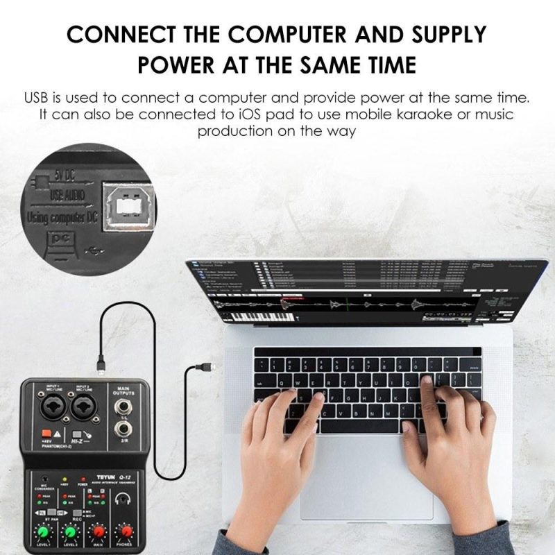 Pro Audio Equipment |   Q12 Audio Interface Professional Recording Sound Card Black Musical Instruments Black