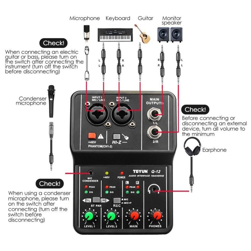 Pro Audio Equipment |   Q12 Audio Interface Professional Recording Sound Card Black Musical Instruments Black