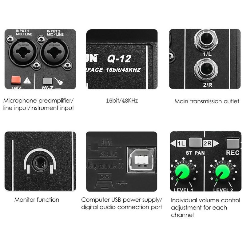 Pro Audio Equipment |   Q12 Audio Interface Professional Recording Sound Card Black Musical Instruments Black