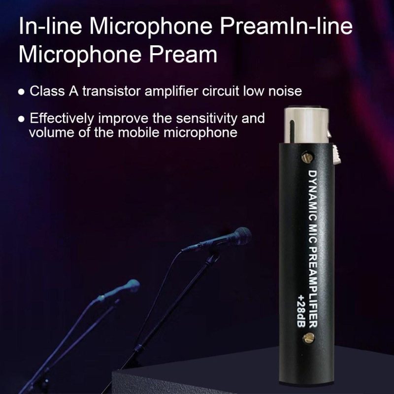 Pro Audio Equipment |   Q2 In-line Microphone Pream Low Noise Gain Amplifier XLR Connection Port for Dynamic Microphone Black Musical Instruments Black