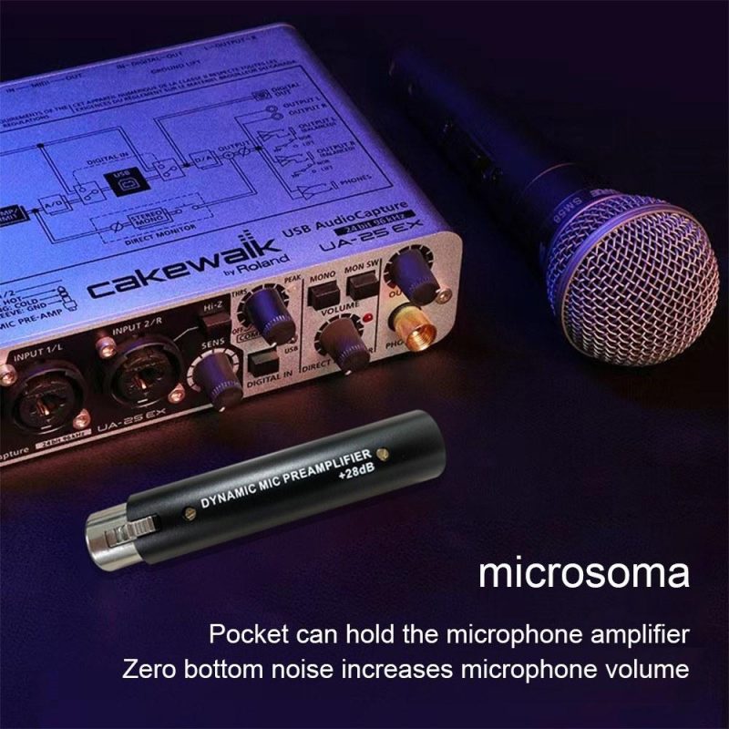 Pro Audio Equipment |   Q2 In-line Microphone Pream Low Noise Gain Amplifier XLR Connection Port for Dynamic Microphone Black Musical Instruments Black