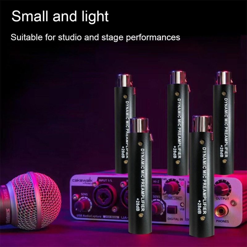 Pro Audio Equipment |   Q2 In-line Microphone Pream Low Noise Gain Amplifier XLR Connection Port for Dynamic Microphone Black Musical Instruments Black