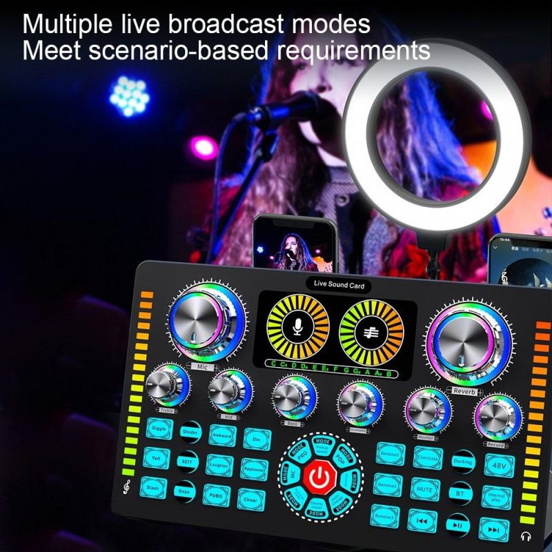 Pro Audio Equipment |   Q7 Live Sound Card Mixer: Professional Audio Solution with DSP Chip & 48V Phantom Power Black Musical Instruments Black