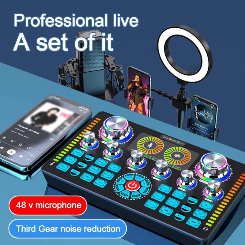 Pro Audio Equipment |   Q7 Live Sound Card Mixer: Professional Audio Solution with DSP Chip & 48V Phantom Power Black Musical Instruments Black