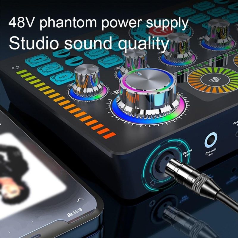 Pro Audio Equipment |   Q7 Live Sound Card Mixer: Professional Audio Solution with DSP Chip & 48V Phantom Power Black Musical Instruments Black