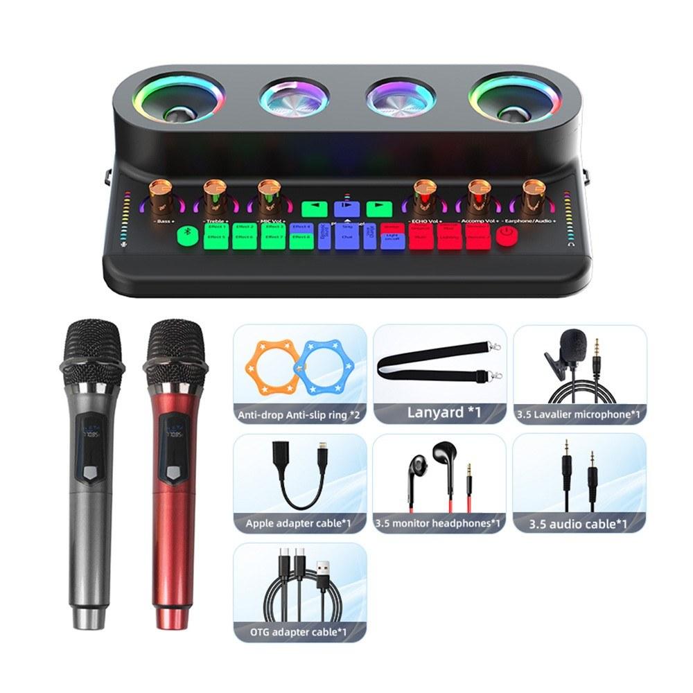 Pro Audio Equipment |   S20 Sound Card & Audio Podcast Equipment Portable Karaoke Machine with 2 Microphones Black 1 Musical Instruments Black 1