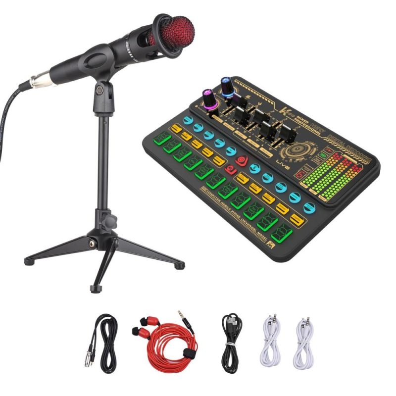 Pro Audio Equipment |   SK500 Portable Live Sound Card Voice Changer Device Audio Mixer Kit with Microphone Mic Stand Earphone Musical Instruments Pro Audio Equipment