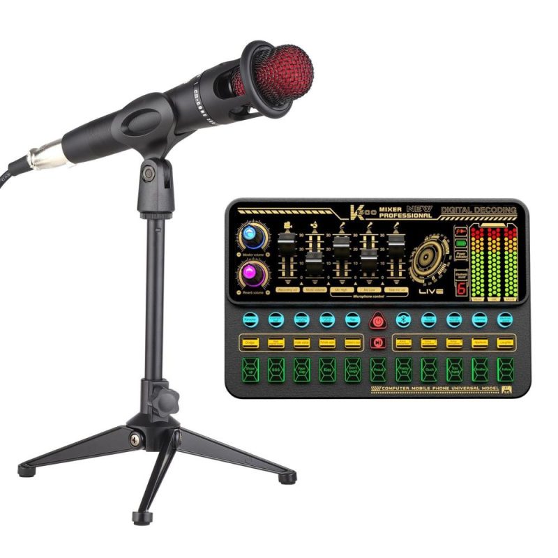 Pro Audio Equipment |   SK500 Portable Live Sound Card Voice Changer Device Audio Mixer Kit with Microphone Mic Stand Earphone Musical Instruments Pro Audio Equipment