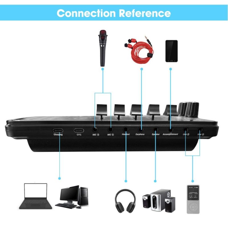 Pro Audio Equipment |   SK500 Portable Live Sound Card Voice Changer Device Audio Mixer Kit with Microphone Mic Stand Earphone Musical Instruments Pro Audio Equipment