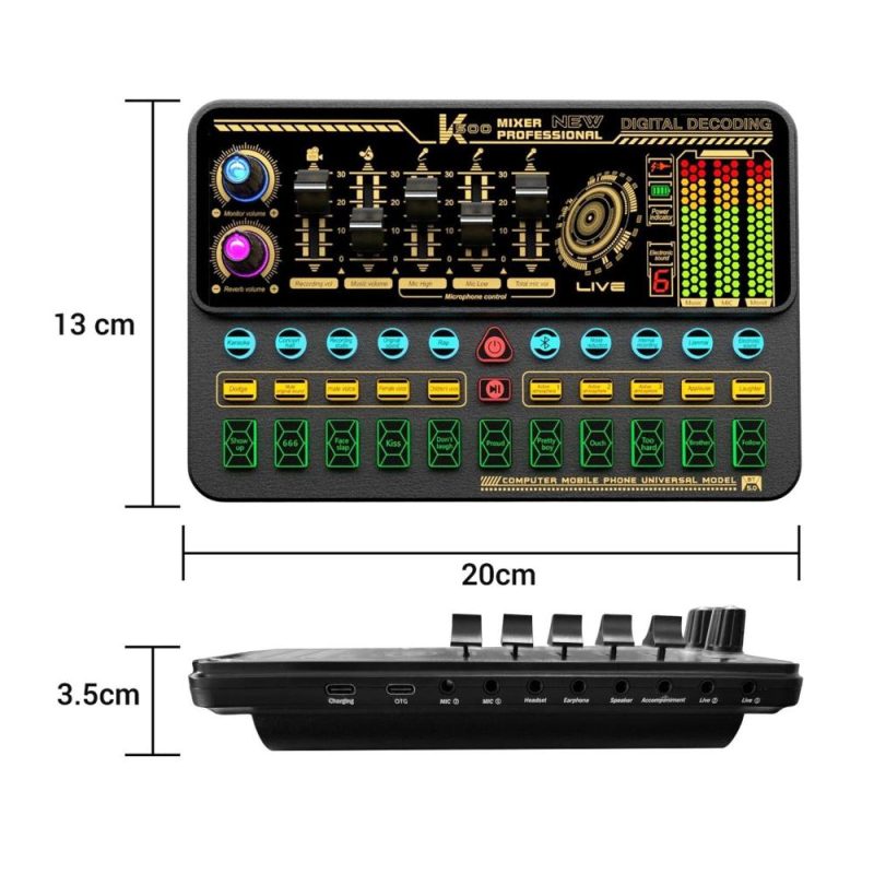 Pro Audio Equipment |   SK500 Portable Live Sound Card Voice Changer Device Audio Mixer Kit with Microphone Mic Stand Earphone Musical Instruments Pro Audio Equipment