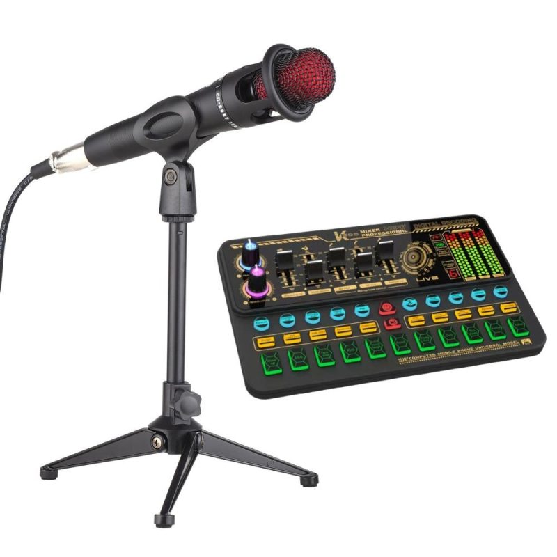 Pro Audio Equipment |   SK500 Portable Live Sound Card Voice Changer Device Audio Mixer Kit with Microphone Mic Stand Earphone Musical Instruments Pro Audio Equipment