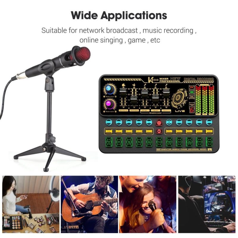 Pro Audio Equipment |   SK500 Portable Live Sound Card Voice Changer Device Audio Mixer Kit with Microphone Mic Stand Earphone Musical Instruments Pro Audio Equipment