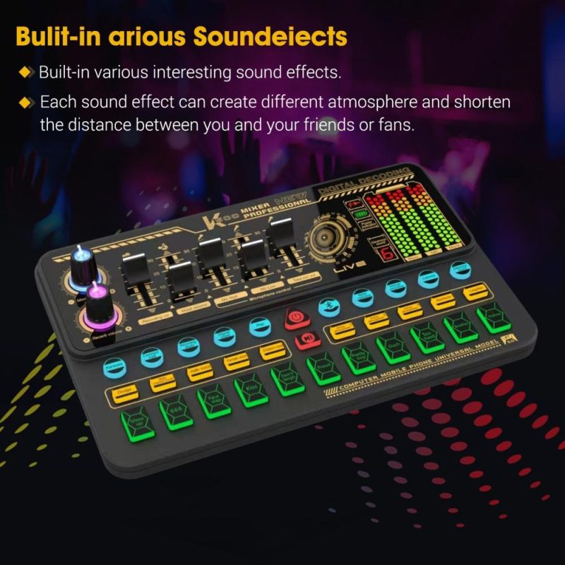 Pro Audio Equipment |   SK500 Portable Live Sound Card Voice Changer Device Audio Mixer Kit with Microphone Mic Stand Earphone Musical Instruments Pro Audio Equipment