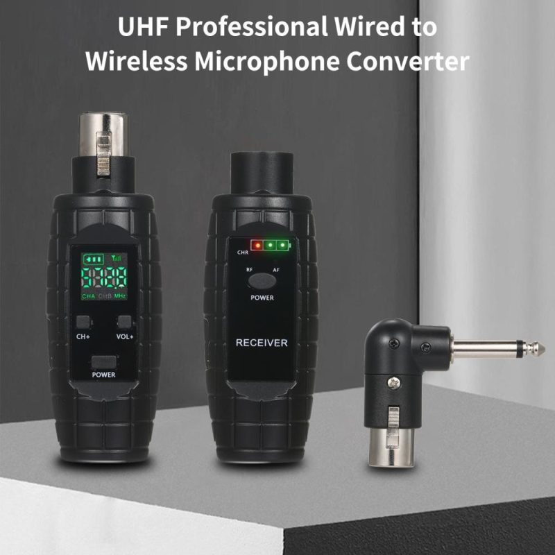 Pro Audio Equipment |   UHF Professional Wired to Wireless Microphone Converter Micphone Transmitter & Receiver Black Musical Instruments Black