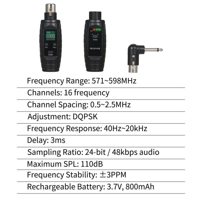 Pro Audio Equipment |   UHF Professional Wired to Wireless Microphone Converter Micphone Transmitter & Receiver Black Musical Instruments Black