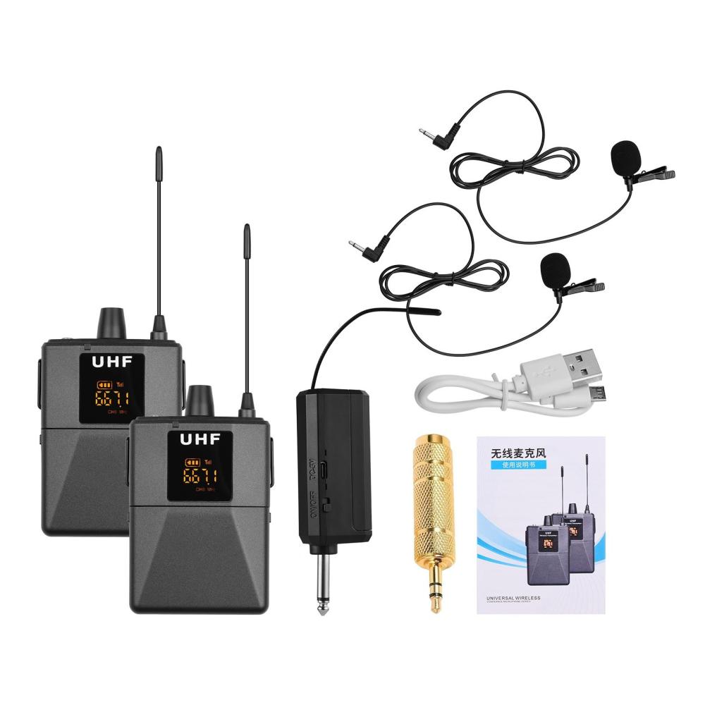 Pro Audio Equipment |   UHF Wireless Microphone System with Microphone Body-pack Transmitter and Receiver Black Musical Instruments Black