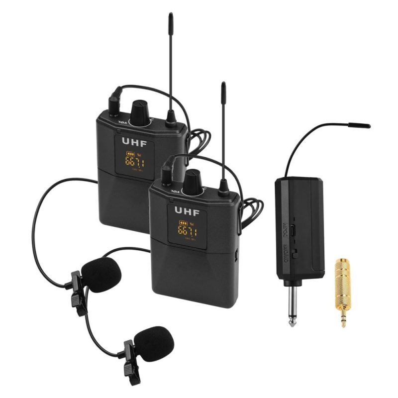 Pro Audio Equipment |   UHF Wireless Microphone System with Microphone Body-pack Transmitter and Receiver Black Musical Instruments Black