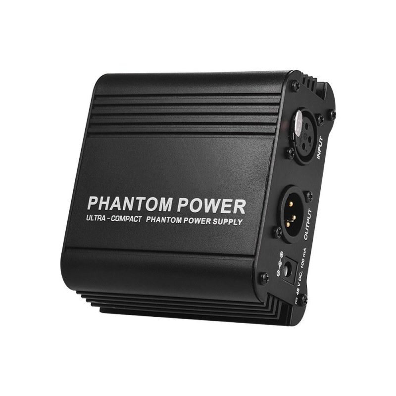 Pro Audio Equipment |   Ultra-compact Microphone +48V Phantom Power Supply with XLR Input & Output Black Musical Instruments Black