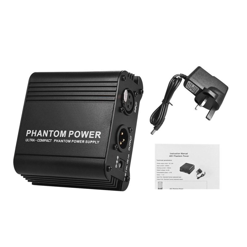 Pro Audio Equipment |   Ultra-compact Microphone +48V Phantom Power Supply with XLR Input & Output Black Musical Instruments Black