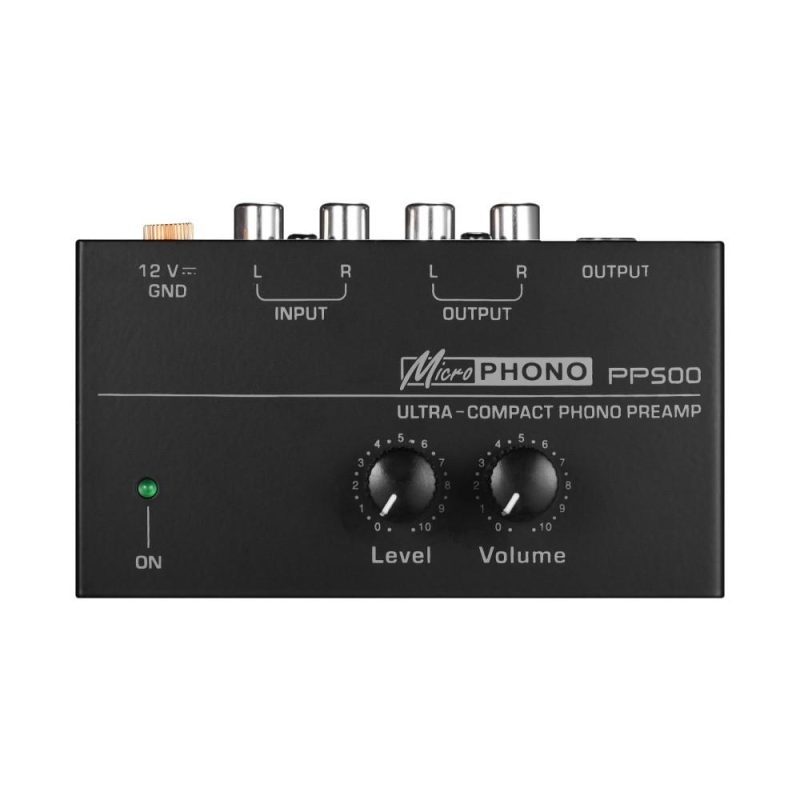 Pro Audio Equipment |   Ultra-compact Phono Preamp Preamplifier with Level & Volume Controls RCA Input & Output 1/4 Inch TRS Output Interfaces Black Musical Instruments Black