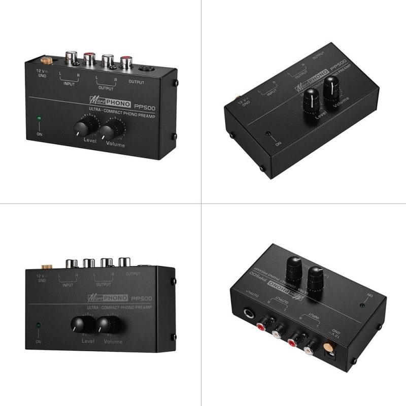 Pro Audio Equipment |   Ultra-compact Phono Preamp Preamplifier with Level & Volume Controls RCA Input & Output 1/4 Inch TRS Output Interfaces Black Musical Instruments Black