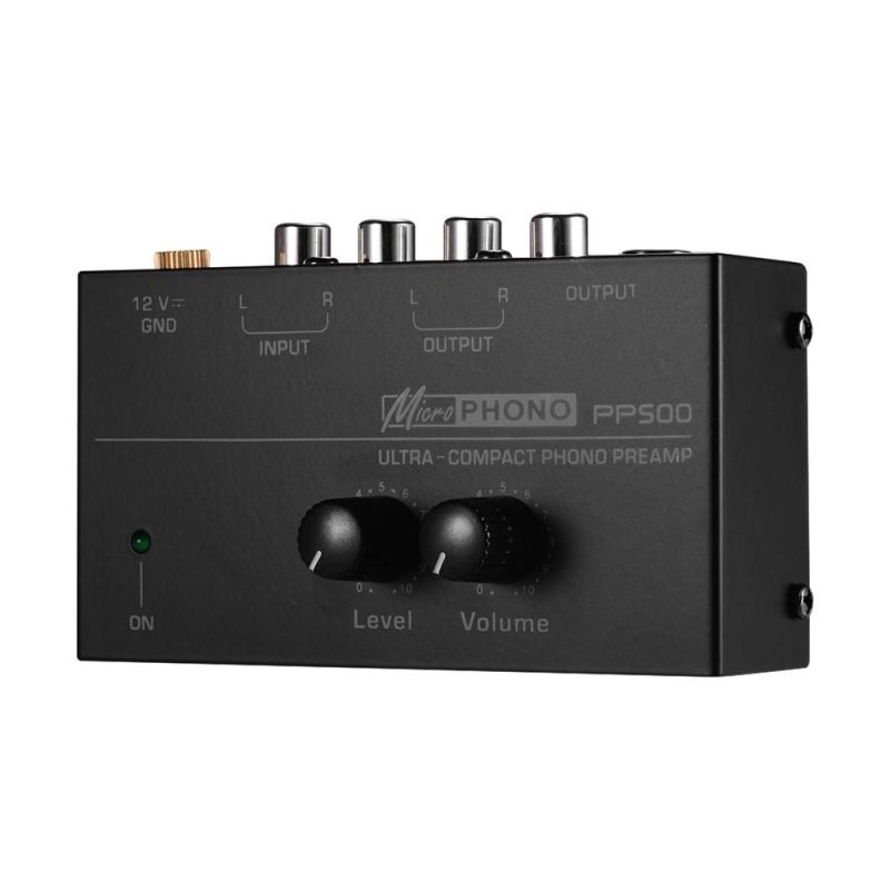 Pro Audio Equipment |   Ultra-compact Phono Preamp Preamplifier with Level & Volume Controls RCA Input & Output 1/4 Inch TRS Output Interfaces Black Musical Instruments Black