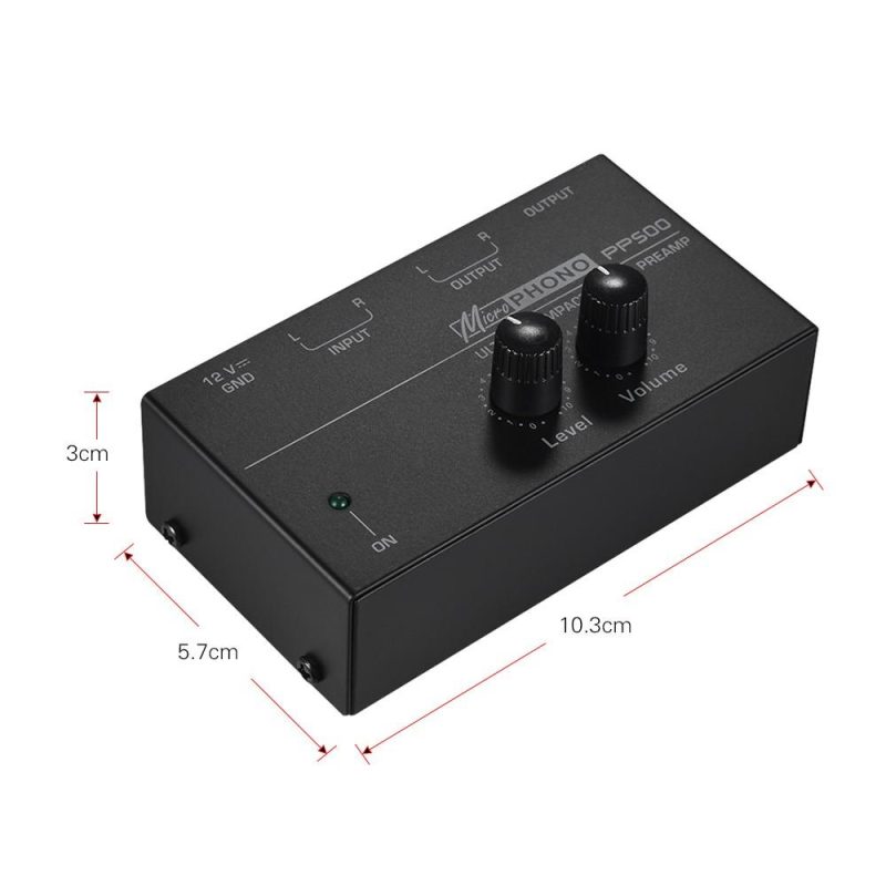 Pro Audio Equipment |   Ultra-compact Phono Preamp Preamplifier with Level & Volume Controls RCA Input & Output 1/4 Inch TRS Output Interfaces Black Musical Instruments Black