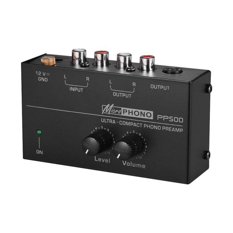 Pro Audio Equipment |   Ultra-compact Phono Preamp Preamplifier with Level & Volume Controls RCA Input & Output 1/4 Inch TRS Output Interfaces Black Musical Instruments Black