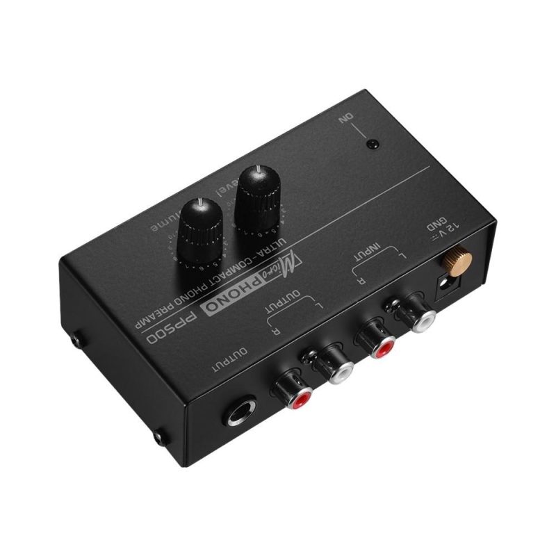 Pro Audio Equipment |   Ultra-compact Phono Preamp Preamplifier with Level & Volume Controls RCA Input & Output 1/4 Inch TRS Output Interfaces Black Musical Instruments Black