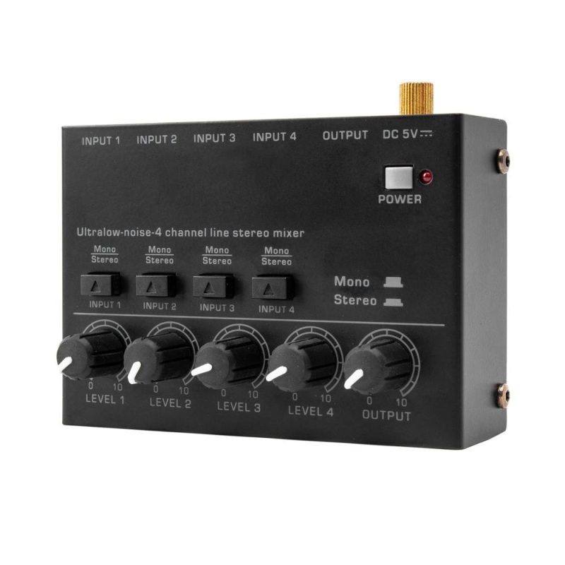 Pro Audio Equipment |   Ultra Low Noise 4 Channel Line Stereo Mixer Black Musical Instruments Black