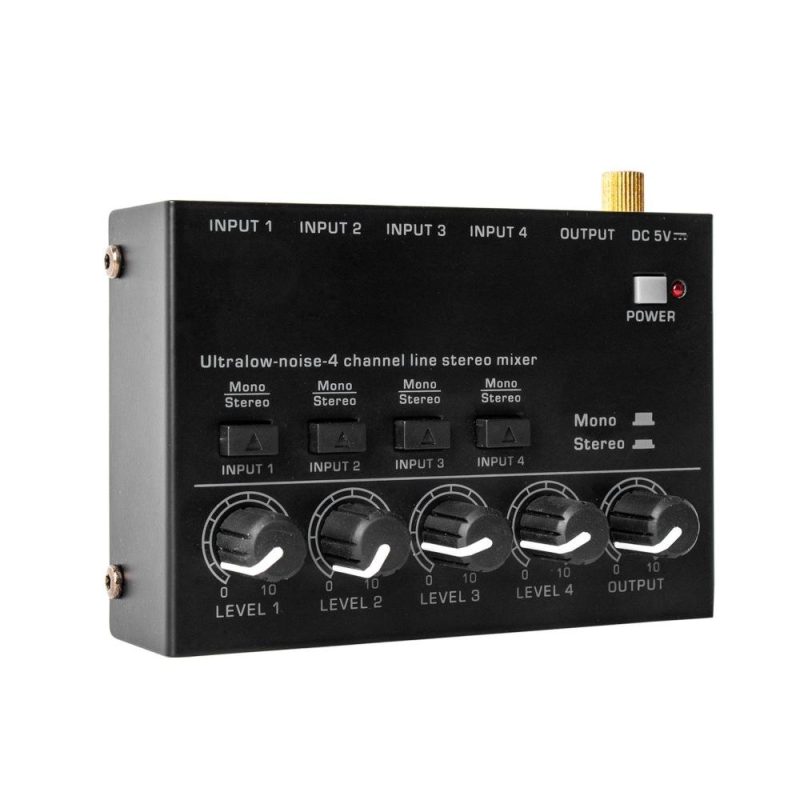 Pro Audio Equipment |   Ultra Low Noise 4 Channel Line Stereo Mixer Black Musical Instruments Black