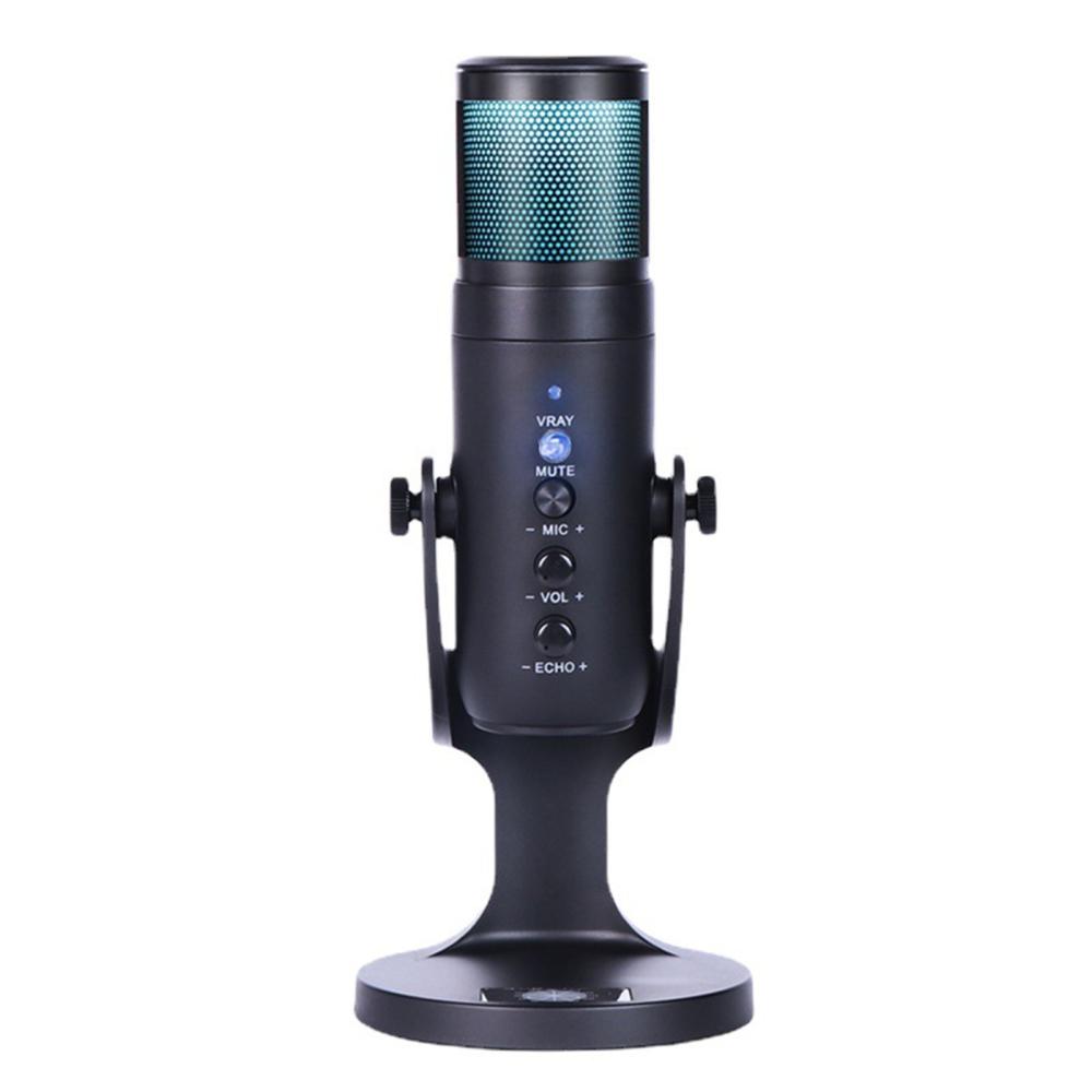 Pro Audio Equipment |   USB Condenser Microphone Tabletop Desktop RGB Microphone with Stand Black Musical Instruments Black