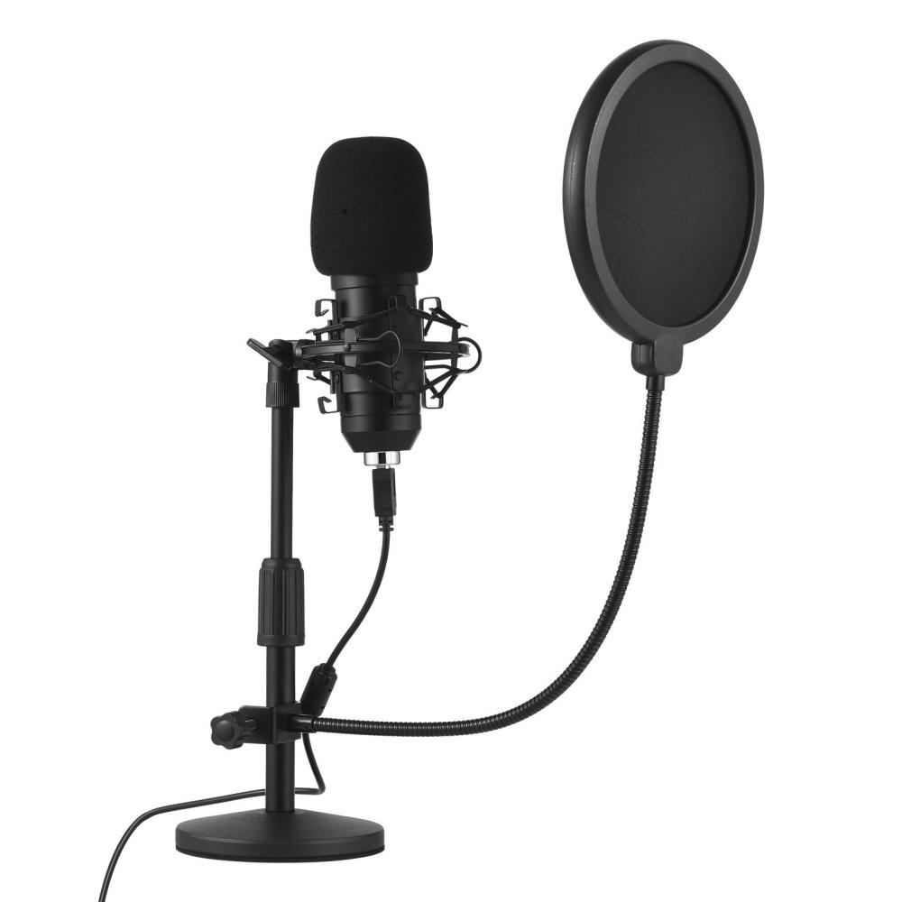 Pro Audio Equipment |   USB Microphone Gaming Mic Kit Cardioid Condenser Podcast Microphone with Desktop Stand Shock Mount Spray Prevention Filter Net Black Musical Instruments Black