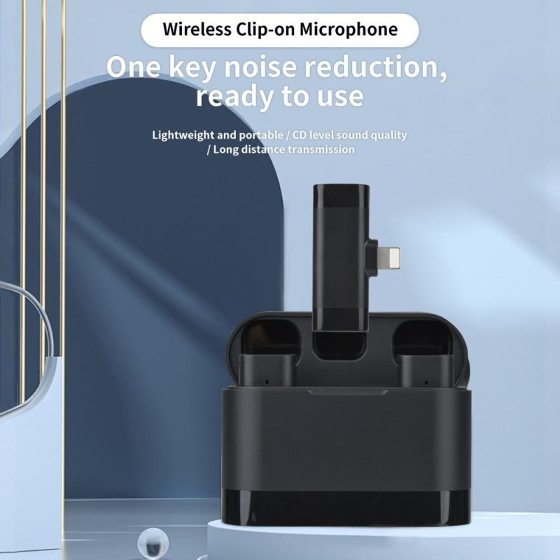 Pro Audio Equipment |   Wireless Clip-on Microphone Wireless Mic Receiver and 2 Transmitters with Charging Box for iOS Mobile Phone Musical Instruments Pro Audio Equipment