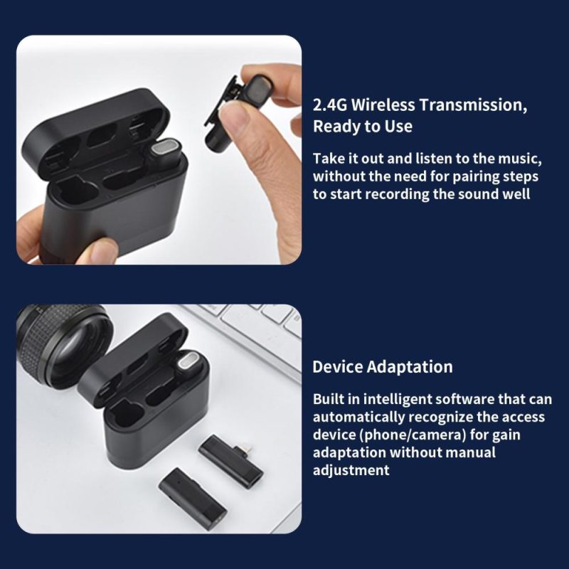 Pro Audio Equipment |   Wireless Clip-on Microphone Wireless Mic Receiver and 2 Transmitters with Charging Box for iOS Mobile Phone Musical Instruments Pro Audio Equipment