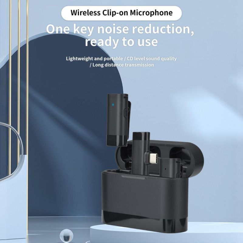 Pro Audio Equipment |   Wireless Clip-on Microphone Wireless Mic Receiver and 2 Transmitters with Charging Box for Type-C Mobile Phone Musical Instruments Pro Audio Equipment