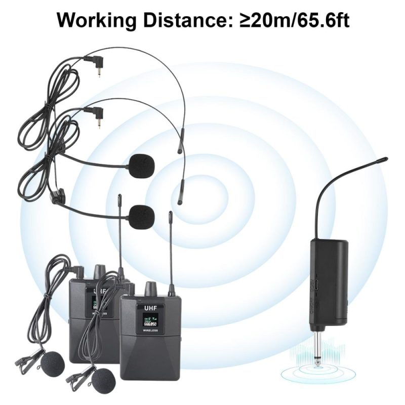 Pro Audio Equipment |   Wireless Microphone Professional UHF Wireless Mic System Handheld Dual Microphone with Receiver Wearable Transmitter Headworn and Lavalier Microphones Black Musical Instruments Black