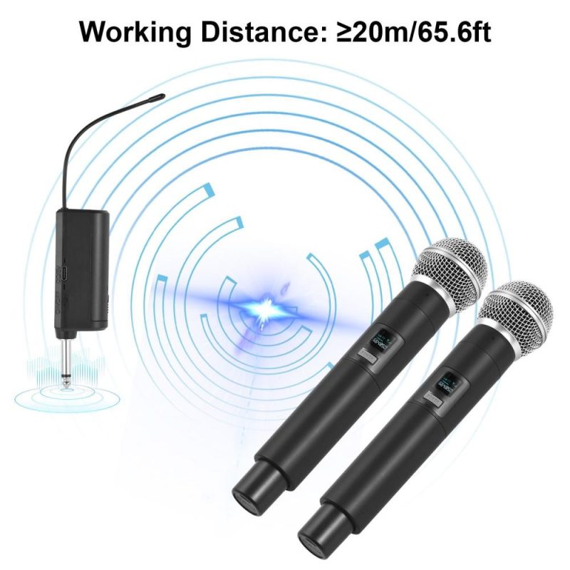 Pro Audio Equipment |   Wireless Microphone Professional UHF Wireless Mic System Handheld Dual Microphone with Receiver Wearable Transmitter Headworn and Lavalier Microphones Black Musical Instruments Black