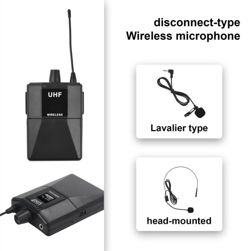 Pro Audio Equipment |   Wireless Microphone Professional UHF Wireless Mic System Handheld Dual Microphone with Receiver Wearable Transmitter Headworn and Lavalier Microphones Black Musical Instruments Black