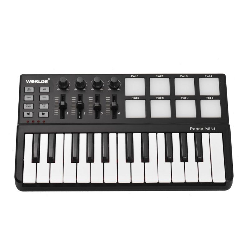 Pro Audio Equipment |   Worlde Panda mini Portable Mini 25-Key USB Keyboard and Drum Pad MIDI Controller Black Musical Instruments Black