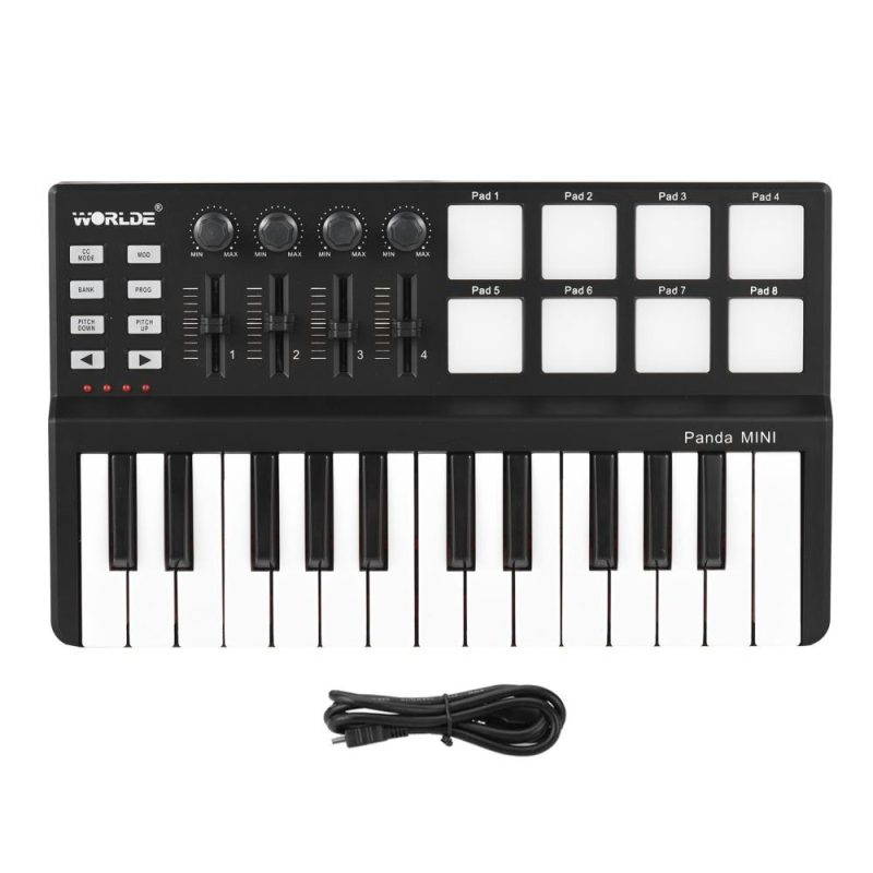 Pro Audio Equipment |   Worlde Panda mini Portable Mini 25-Key USB Keyboard and Drum Pad MIDI Controller Black Musical Instruments Black