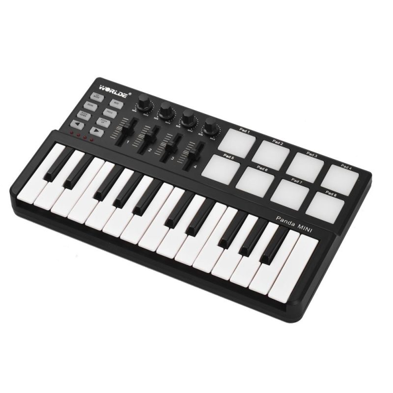 Pro Audio Equipment |   Worlde Panda mini Portable Mini 25-Key USB Keyboard and Drum Pad MIDI Controller Black Musical Instruments Black