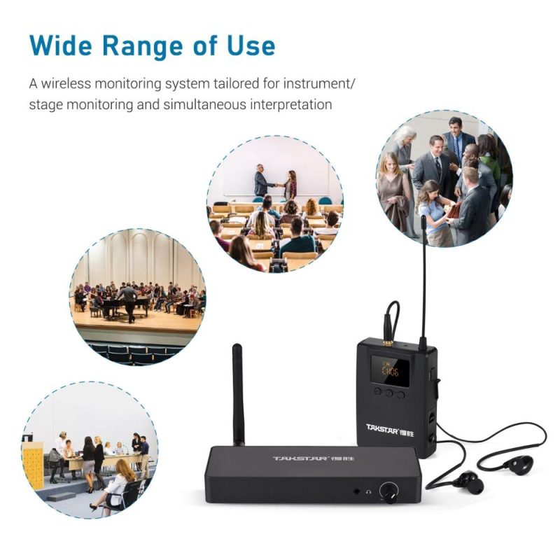 Pro Audio Equipment |   WPM-300 Wireless Monitoring System with In-ear Earphone UHF Audio Transmitter Bodypack Receiver Black Musical Instruments Black