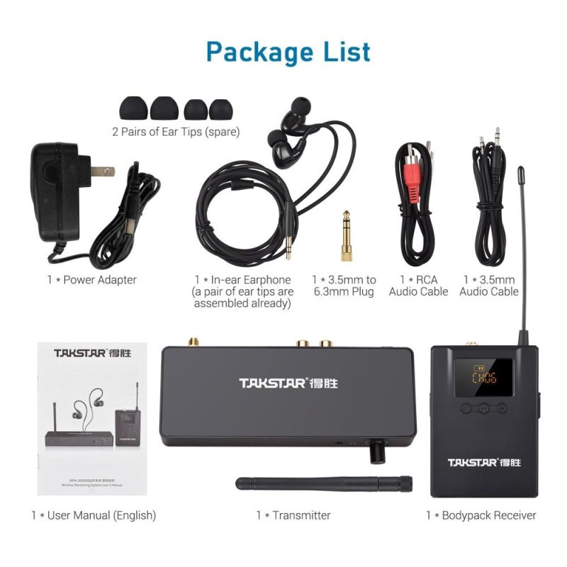 Pro Audio Equipment |   WPM-300 Wireless Monitoring System with In-ear Earphone UHF Audio Transmitter Bodypack Receiver Black Musical Instruments Black