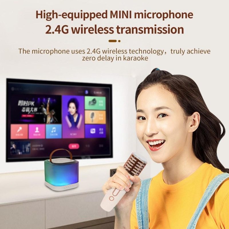 Pro Audio Equipment |   X5 Mini Karaoke Machine Wireless Microphone and Speaker Set with 2 Microphone White Musical Instruments Pro Audio Equipment